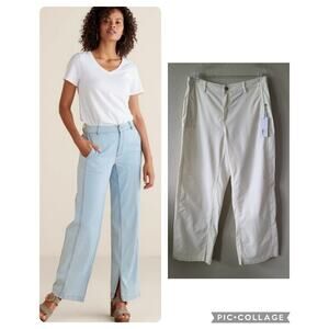 NWT Soft Surroundings Wide Leg Pants Womens Sz 14 Driftwood Ivory Boho Lagenlook